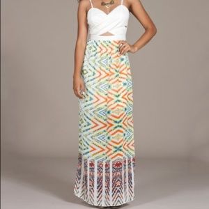Orange and Blue Printed Maxi Dress, Size Small!